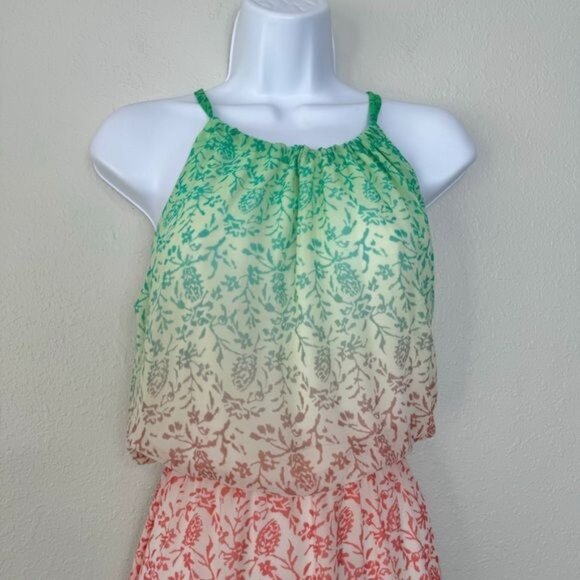 Old Navy Green and Pink blouson Tiered Maxi Dress sleeveless holiday S - Picture 2 of 11